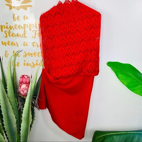 MIKAEL AGHAL Red Lace Sleeveless Midi Dress Size 2 - Picture 14 of 15